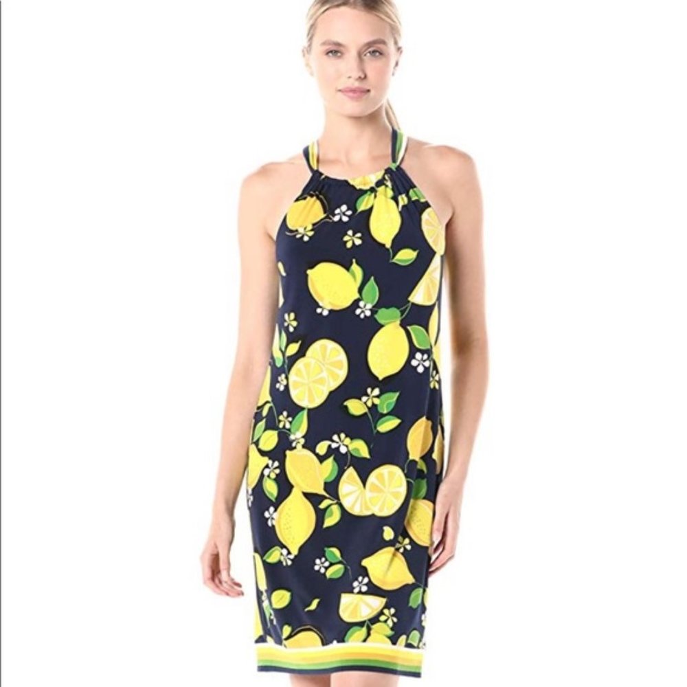Trina Turk Rancho Halter Lemon Print Dress XS  NEW